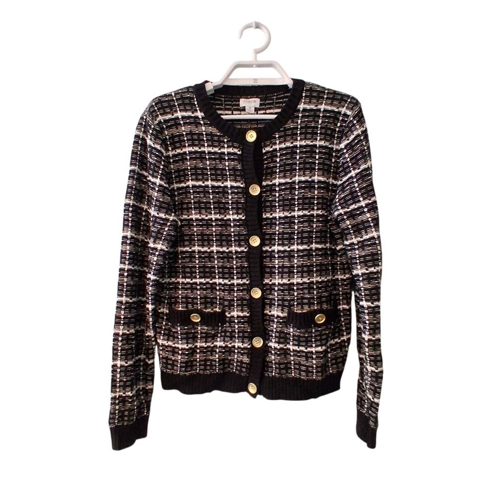 J Crew Factory Lady Cardigan sweater womens Small black tweed